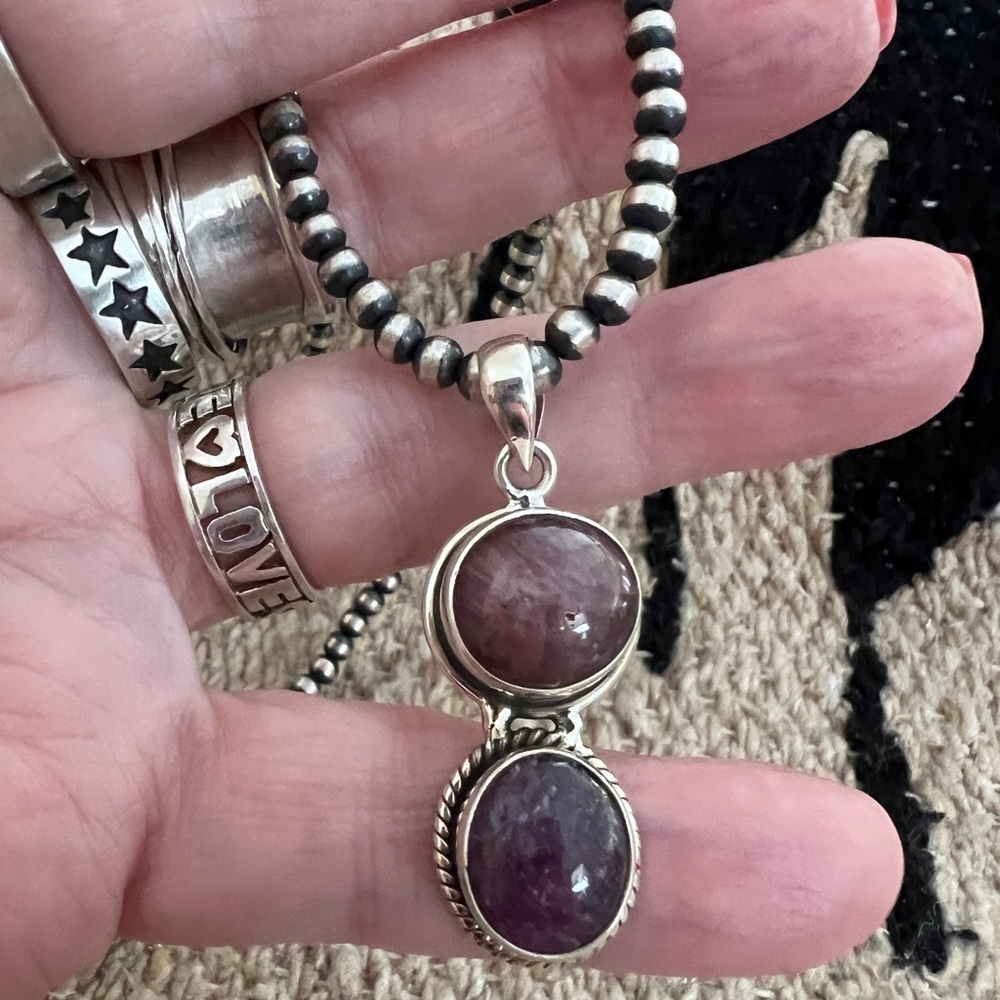 ❤️ Sugilite 2 Stone Sterling Silver Statement Pendant 10.8 Gm Unisex 1.71”L